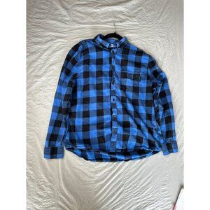 Divided Mens Blue Black Flannel Large Long sleeve cotton button up‎ collared